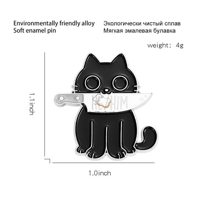 Black Cat With Knife Enamel Pin Pronoun Metal Pin Badge Etsy