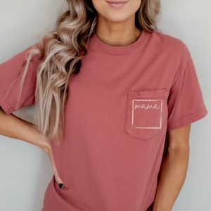Mama Shirt, Comfort Colors Mama Shirt, Pocket Mama Shirt, Pregnancy Reveal Shirt, Mother&#39;s Day Shirt, Dog Mom Gift for Her