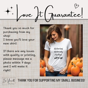 K&ouml;nnte beinhalten: Wei&szlig;es T-Shirt mit dem Text "It's too hard, it's too early, I'm tired, LET'S GO" in Schwarz. Das Bild enth&auml;lt den Text "Love It Guarantee!" und "Thank you for supporting my small business!"