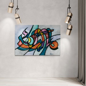 Malik Calligraphy High Quality Print Modern Colorful Arabic-  Limited Production Stretched, Unframed Canvas from Moroccan Artist Bosouf