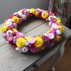 Dried flower wreath &quot;pink yellow bread&quot; door wreath wall wreath 100 flowers