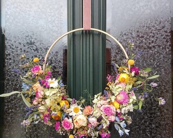 Dried flower wreath "colorful blossom meadow" door wreath wall wreath with velvet bow Homedeco summer wreath