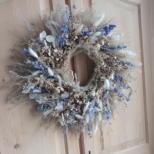 Autumn wreath &quot;wonder blue&quot; dried flower wreath door wreath wall wreath ear of corn wreath wheat wreath