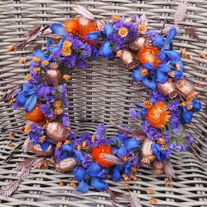 Corona de flores secas &quot;Oilily&quot;, corona de puerta, corona de mesa, corona de pared