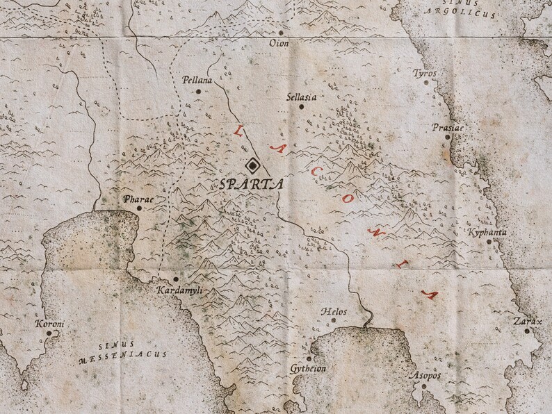 Map of Greece created in an old style, using the wayfinder font for place names and labels