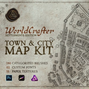 D&D Town, kit de plan de la ville pour Photoshop et Procreate. Pinceaux D&D Pathfinder et Rpg pour cartes fantastiques, outils pour maîtres de donjons Worldcrafter