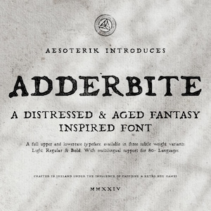 Fuente Adderbite antigua y desgastada