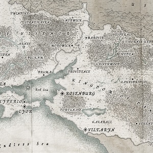 Detailed crop of a Fantasy map that uses the wayfinder font for labels and place names