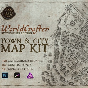 D&D Town, City Map Kit for Photoshop and Procreate. DnD Pathfinder and Rpg fantasy map brushes, worldcrafter dungeon master tools