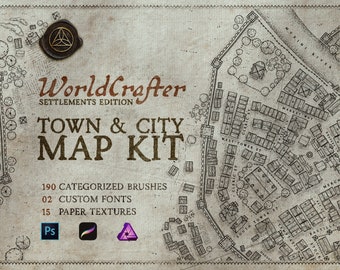 D&D Town, kit de plan de la ville pour Photoshop et Procreate. Pinceaux D&D Pathfinder et Rpg pour cartes fantastiques, outils pour maîtres de donjons Worldcrafter
