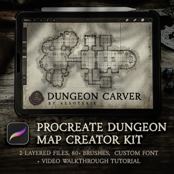 D&D Dungeon Map Kit | Procreate Brushes for Fantasy and TTRPG design
