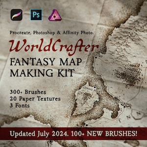 Worldcrafter D&D Map Making Kit voor Photoshop Procreate en Affinity Photo-fantasiekaartpenselen