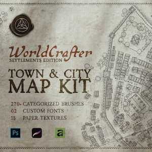 D&D Town and City Fantasy Map Kit für Photoshop und Procreate.