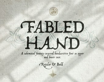 Fabled Hand - A whimsical and magic handwritten font for D&D, fantasy fairy-tale script font with bonus Art Nouveau frames