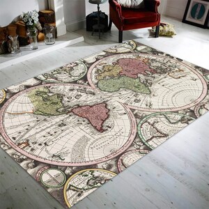 Carte du monde rétro, Terre du vieil Atlas, Décoration intérieure, Tapis design, Tapis cadeau personnalisé, Tapis antidérapant lavable en machine, Tapis de haute qualité