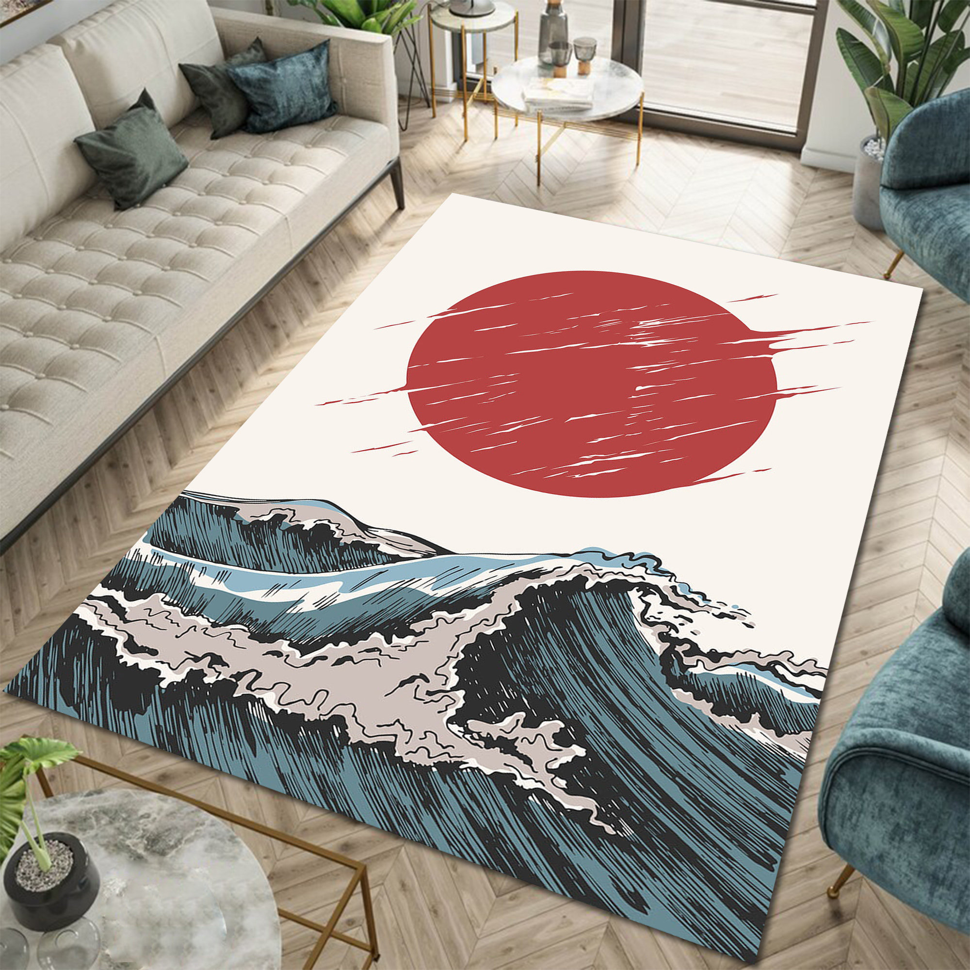 The Great Wave Rug, Japanese Style Rug, Japanese Rug, Modern Rug ...