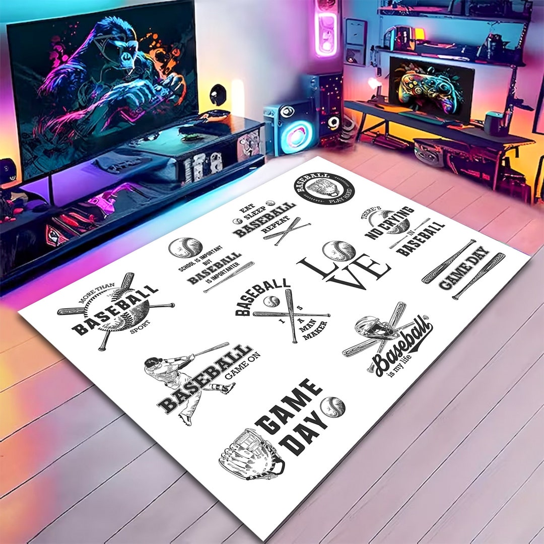 Baseball Rug Drawing Baseball Rug, Team Rug, Sport Rug, Baseball Team Rug, Area Rug, Floor ...