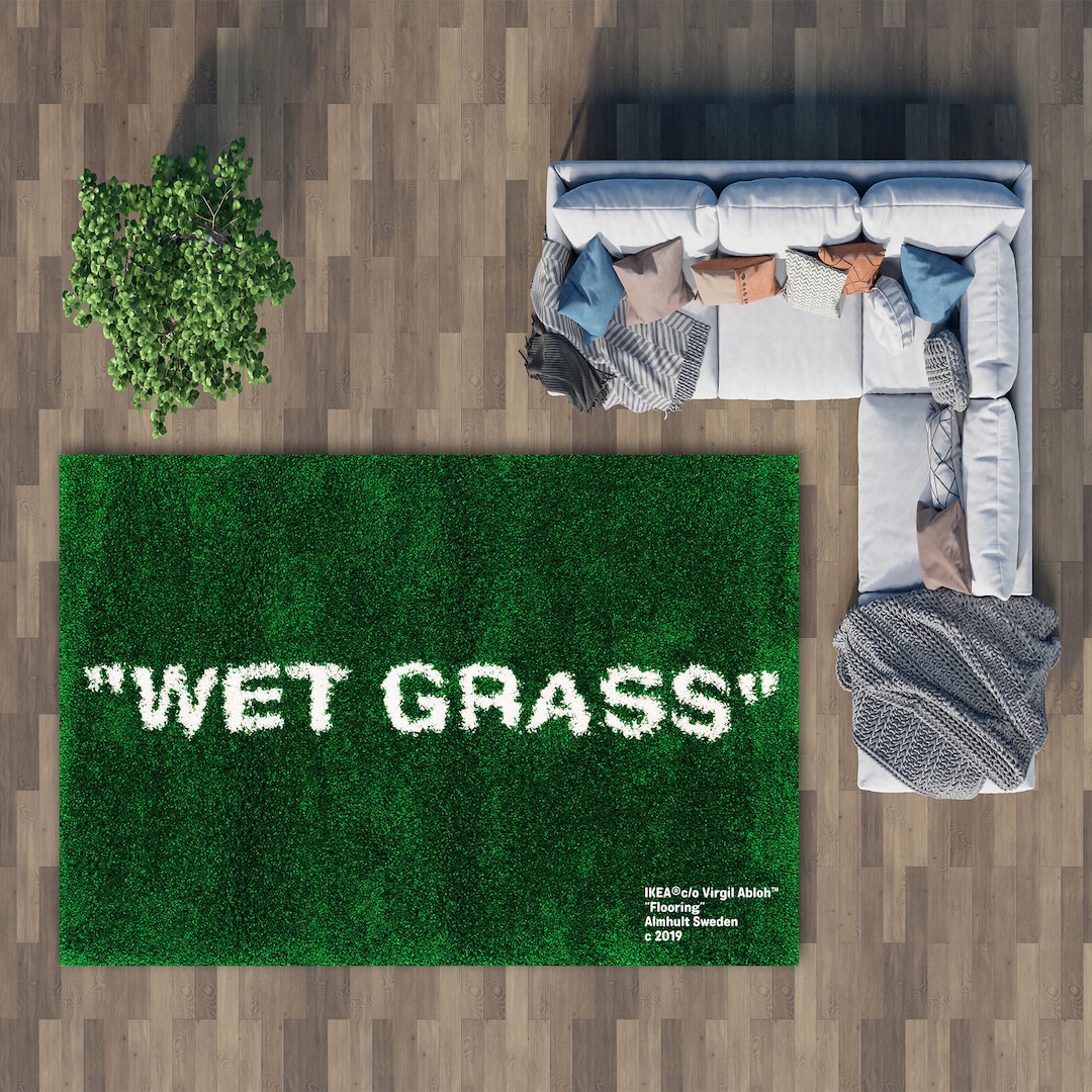 Vibrant Green Grass, Wet Grass, Wet Grass Carpet, Machine Washable Non