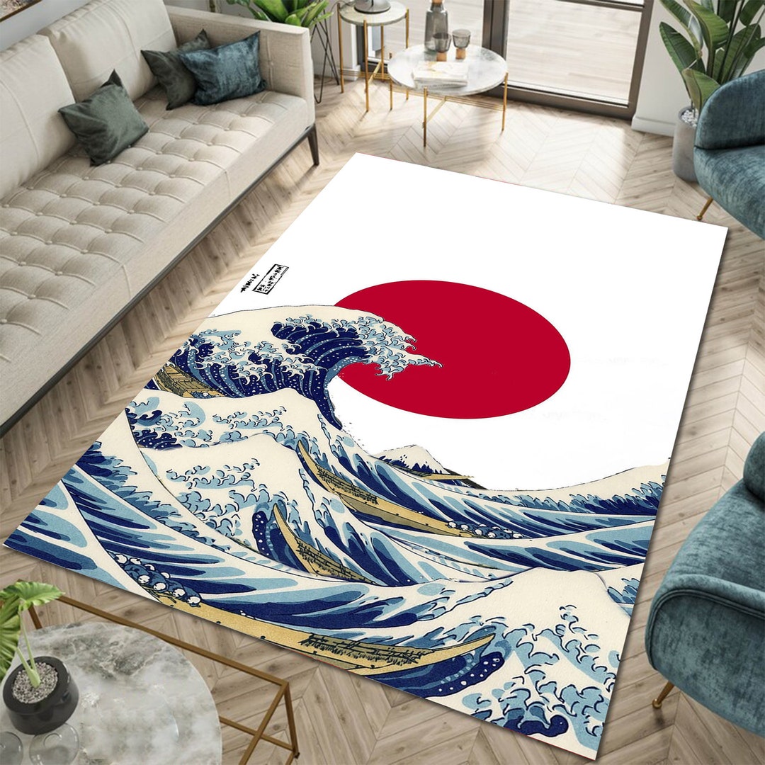 Japanese Pattern Rug Background The Great Wave Rug, Japanese Style Rug, Japanese Rug, Modern Rug ...