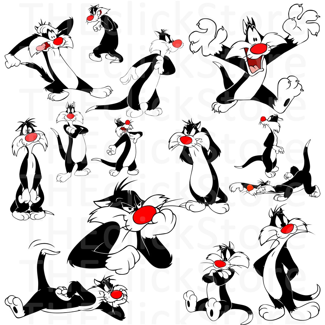 Sylvester the Cat 14 Pack Bundle PNG , SVG, EPS , Jpg Instant Digital
