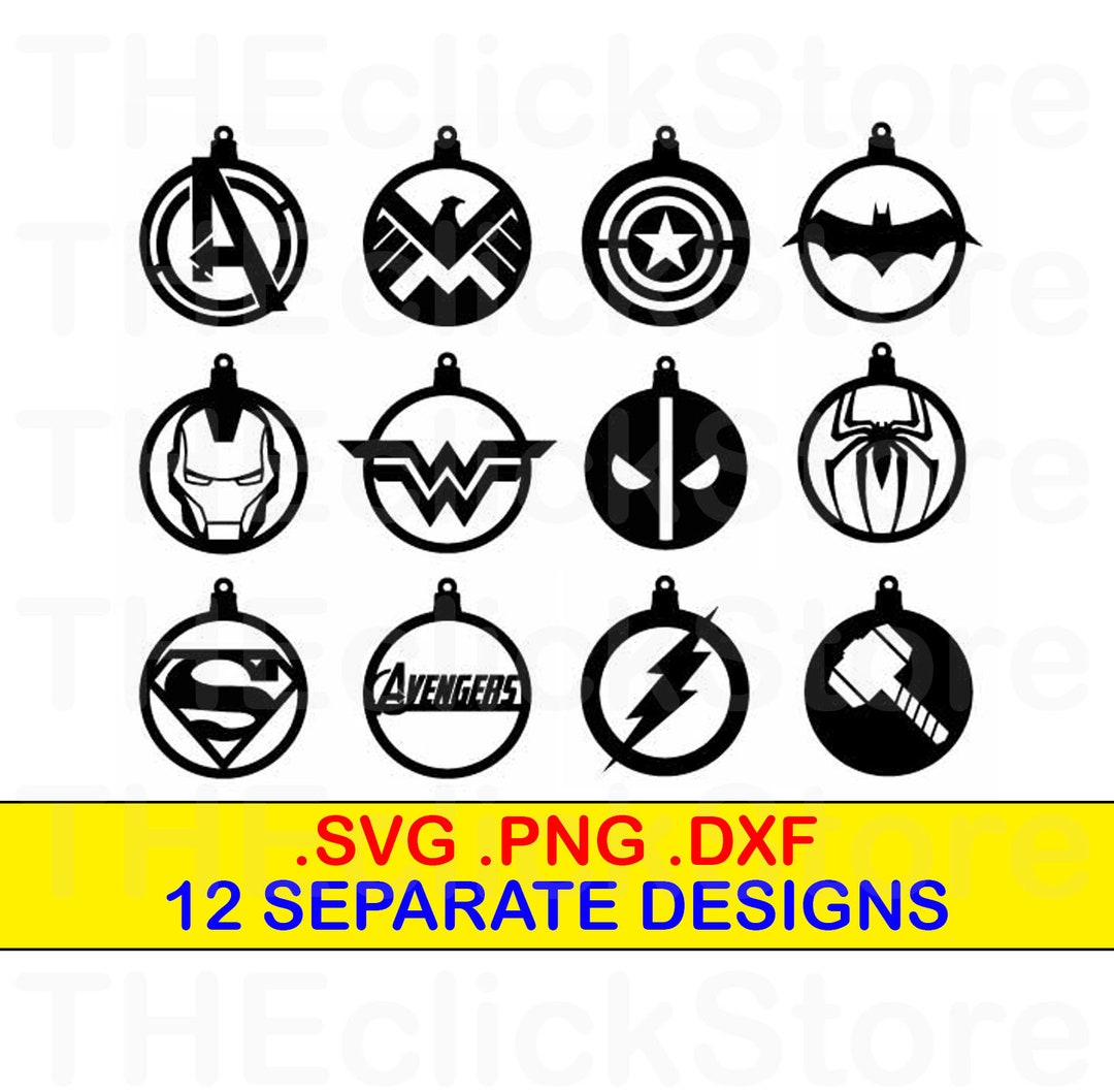Avengers Ornament SVG Bundle 12 Pack, PNG, DXF, Superhero Ornaments Svg, Christmas Tree ...