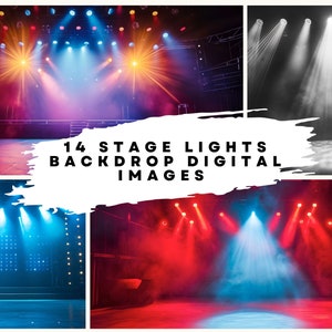14 Stage Light Digital Backgrounds at 300DPI (size: 8565 x 4800) for School, Band, Musician Portraits. Concert Backdrop Overlays