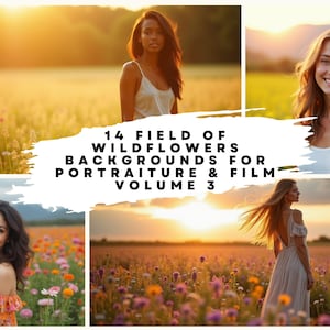 14 Field of Wildflowers Volume 3 Photo Background Digital Images for Bridal, Wedding, Maternity,  Portrait Photography Flower Overlays