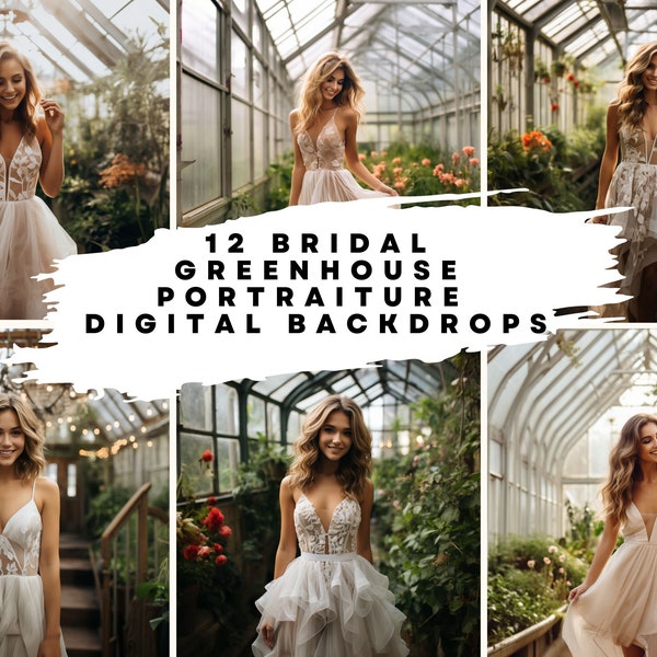 12 Bridal Greenhouse Digital Backgrounds for Dance, Bridal, Wedding, Maternity, Fine Art, Portrait Photography Overlays