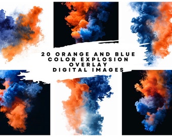 20 Digital Orange and Blue Smoke Overlay Images at 300DPI (size: 6144 x 6144) for Dance, Sports, Maternity, Auburn Sports Overlay Art
