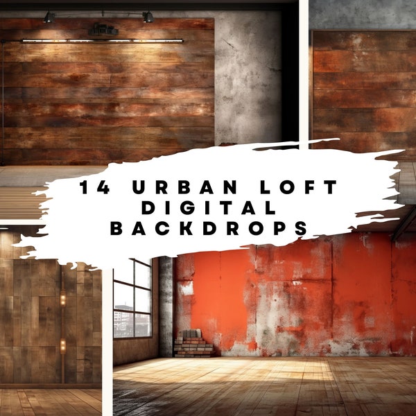 14 Digital Backdrops of Urban Loft Interiors for Wedding, Maternity, Fine Art, Portrait Photography Overlays