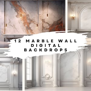 14 White Marble Background, Digital Backdrops of Mansion Marble Wall Interiors for Wedding, Maternity, Fine Art, Portrait Photography