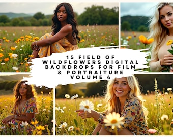 15 Field of Wildflowers Vol4 Photo Background Digital Images for Bridal, Wedding, Maternity, Fine Art, Portrait Photography Flower Overlays