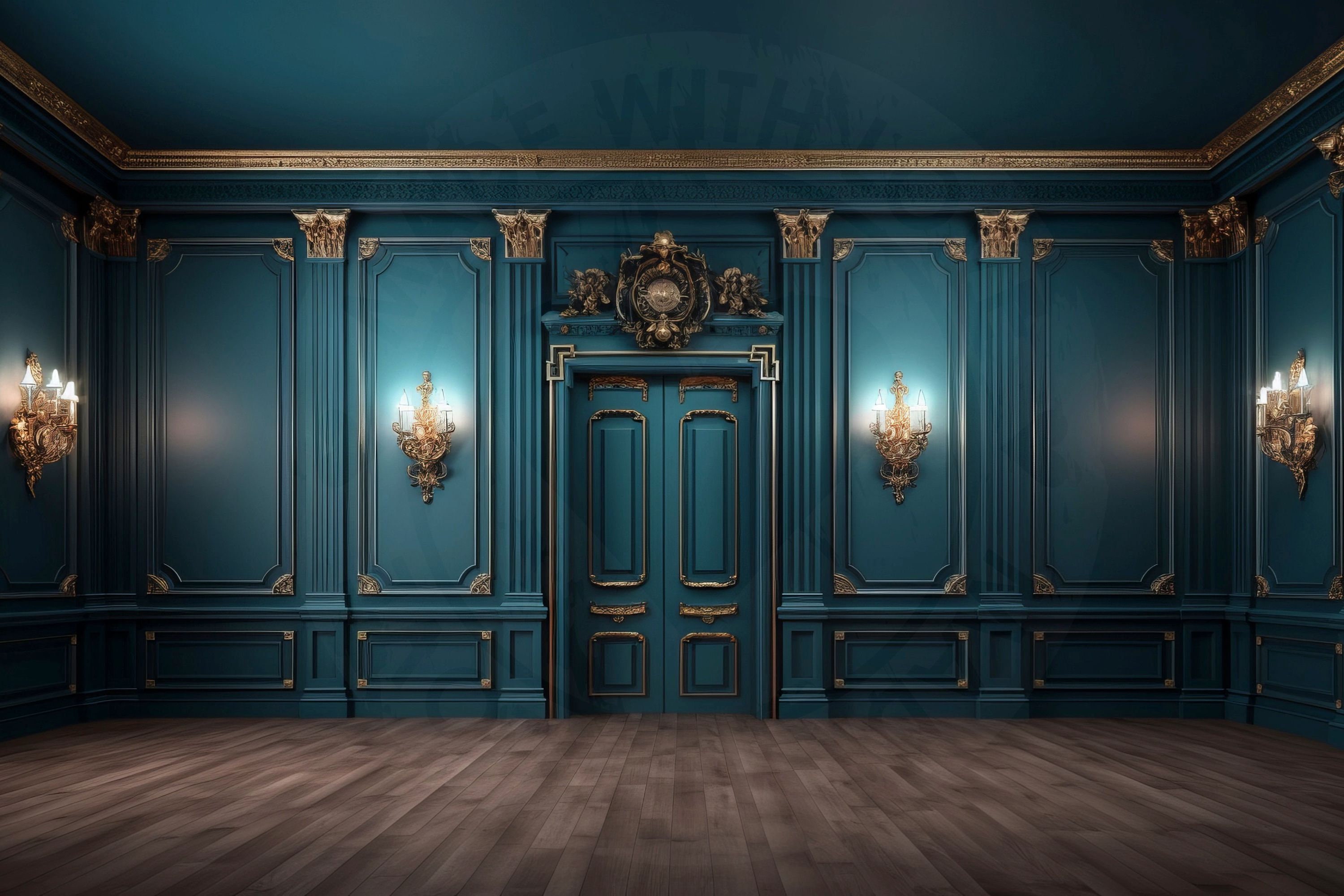 12 Digital Backdrops of Mansion Wall Interiors color Teal for Wedding ...