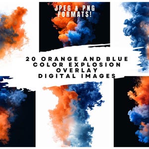 20 Digital Orange and Blue Smoke Overlay Images at 300DPI (size: 6144 x 6144) for Dance, Sports, Maternity, Auburn Sports Overlay Art