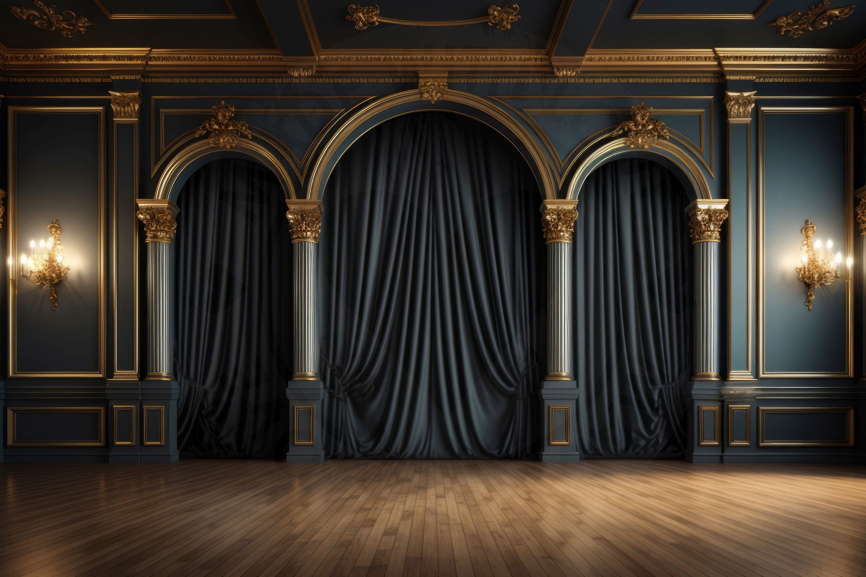 12 Digital Backdrops of Mansion Wall Interiors (color Black and Gold ...