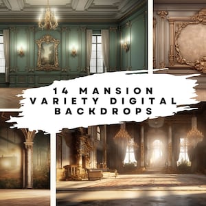 14 Digital Backdrops of Mansion Interiors (Variety Pack) for Wedding, Maternity, Fine Art, Portrait Photography Overlays