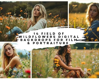 14 Field of Wildflowers Photo Background Digital Images for Bridal, Wedding, Maternity, Fine Art, Portrait Photography Flower Overlays