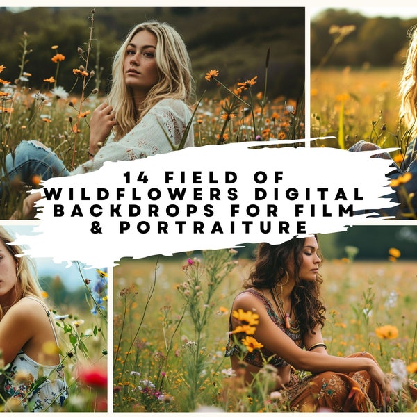 14 Field of Wildflowers Photo Background Digital Images for Bridal, Wedding, Maternity, Fine Art, Portrait Photography Photoshop Overlays