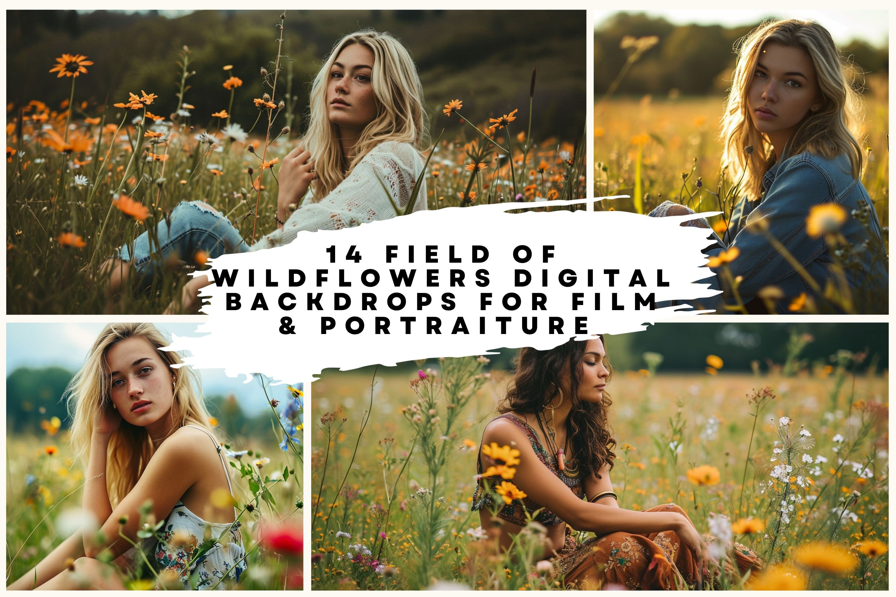 14 Field of Wildflowers Photo Background Digital Images for Bridal, Wedding, Maternity, Fine Art, Portrait Photography Flower Overlays