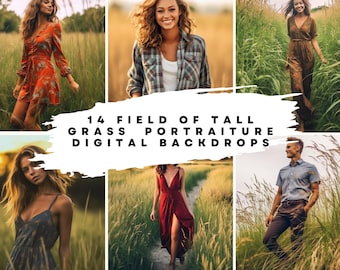 14 Digital Backdrops of Outdoor Field of Tall Grass for Wedding, Maternity, Fine Art, Portrait Photography Overlays