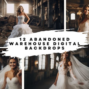 12 fondos digitales de interiores de almacenes abandonados para superposiciones fotográficas de ballet, danza, bodas, maternidad, bellas artes y retratos.