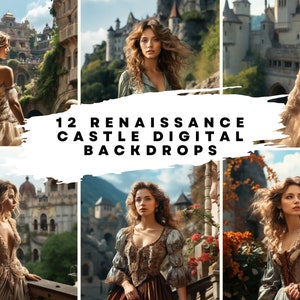 12 kasteelachtergrond digitale renaissancebeelden voor dans, bruids, bruiloft, moederschap, beeldende kunst, portretfotografie-overlays