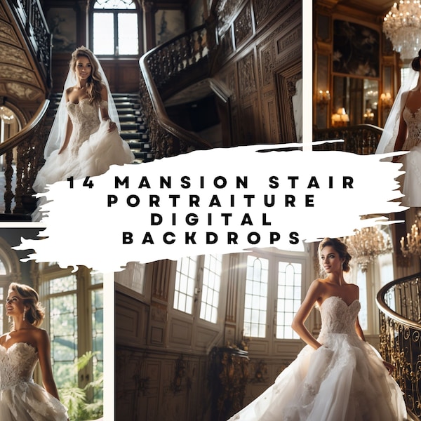 14 Digital Backdrops of Mansion Stairs for Bridal, Wedding, Maternity, Fine Art, Portrait Photography Overlays