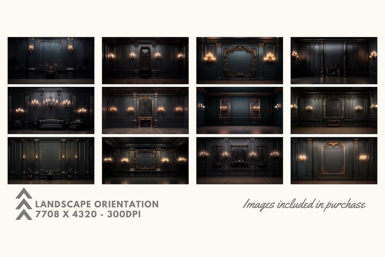 12 Digital Backdrops of Mansion Wall Interiors (color Black) for ...