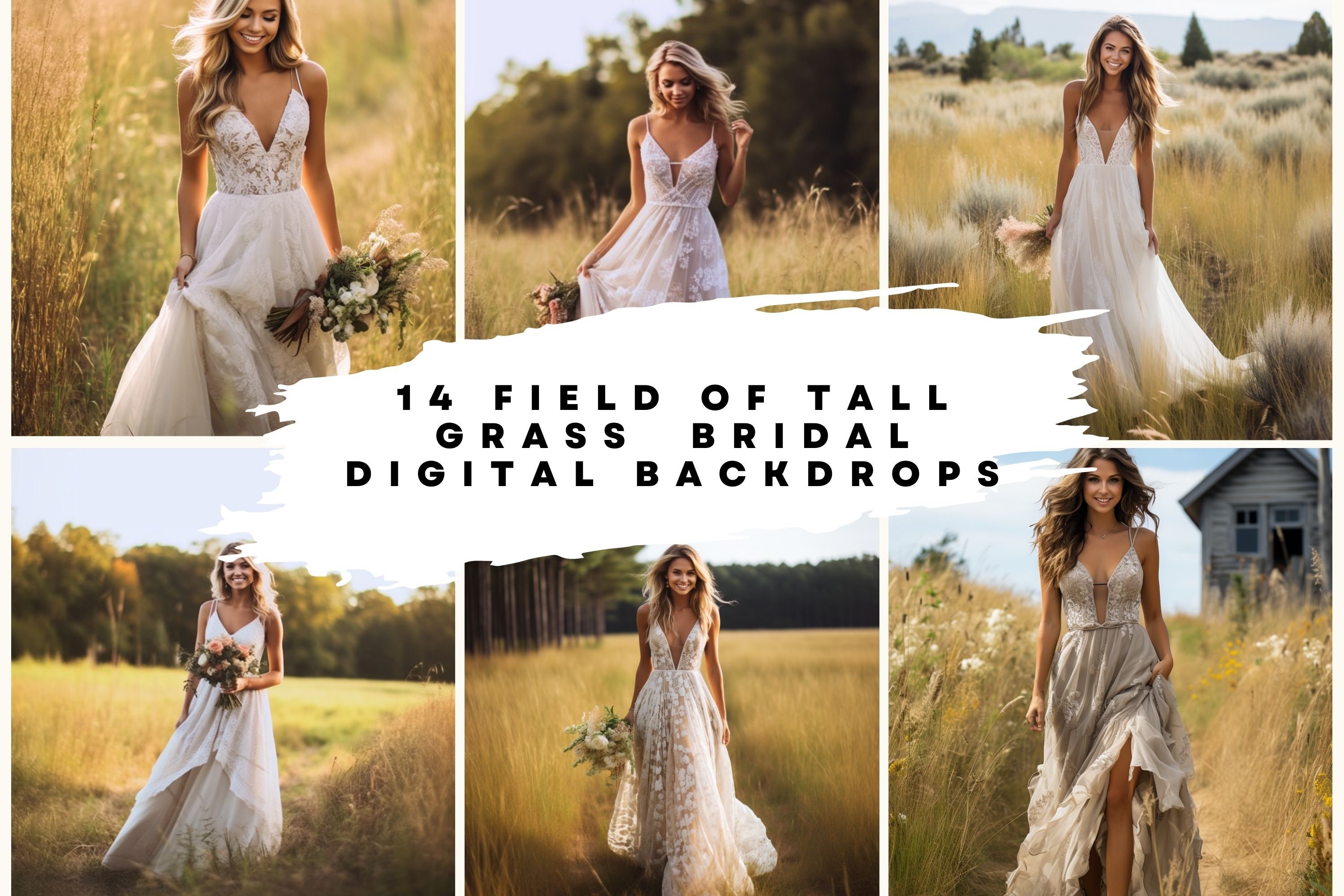 14 Digital Backdrops of Outdoor Field of Tall Grass Volume 2 for Bridal ...