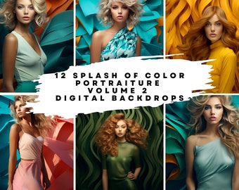 12 Digital Backdrops of Splash of Color Volume 2 for Dance, Bridal, Wedding, Maternity, Fine Art, Portrait Photography Overlays