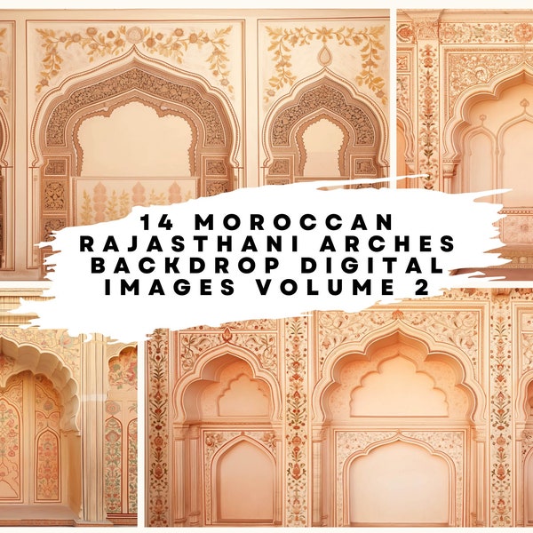 14 Moroccan Rajasthani Arches Backdrop Digital Images Vol2 - 300DPI (8565 x 4800) for Wedding, Bridal, Family Portrait Wallpaper Backgrounds