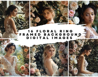 16 Floral Ring Frame Background Digital Bokeh Images 300dpi (5760 x 7200), Flower Garden, Blurry Background Digital Download