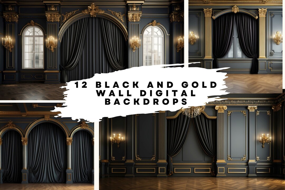 12 Digital Backdrops of Mansion Wall Interiors (color Black and Gold ...