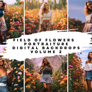 12 Digital Backdrops of Outdoor Field of Flowers Volume 2 for Wedding, Maternity, Fine Art, Portrait Photography Overlays